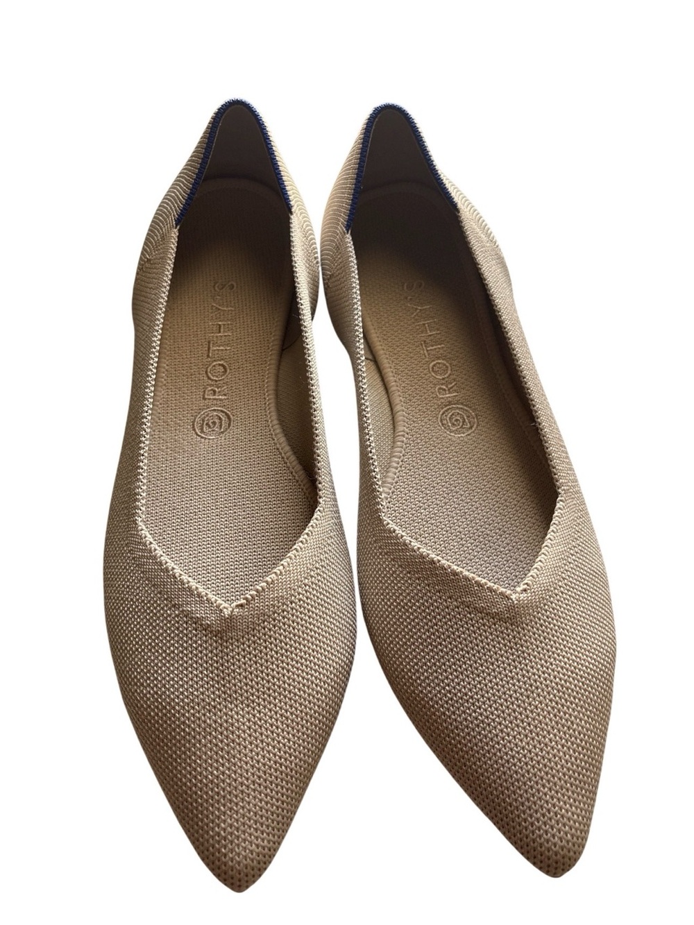 Rothy's Pointed-Toe Knit Flats in Beige